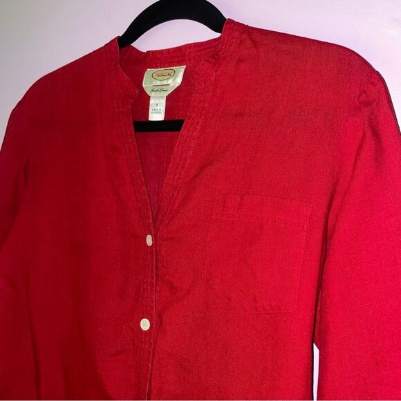 Talbots Size S Irish Linen Red Button-Up Shirt 3/4 Sleeve Minimalist Office - Picture 2 of 7